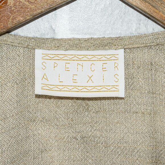 Spencer Alexis Women's Short Sleeve Crochet front Blouse in natural beige 8 - Picture 3 of 7